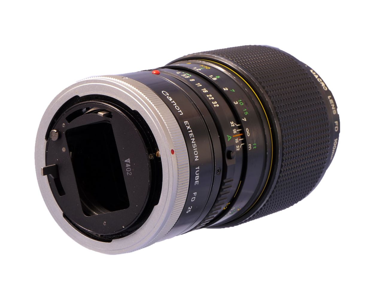 Used Canon 100mm f4 Macro FD lens with Canon extension tube 1:2-1