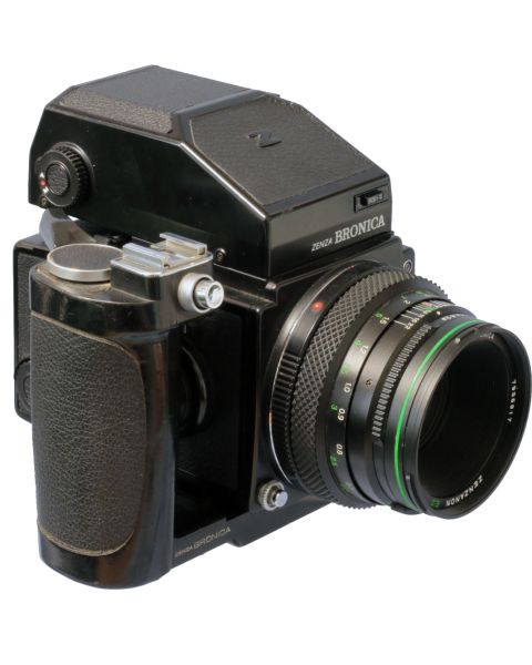 Used Bronica ETR-S c/w 75mm 2.8, AE head, grip & 120 back medium format camera
